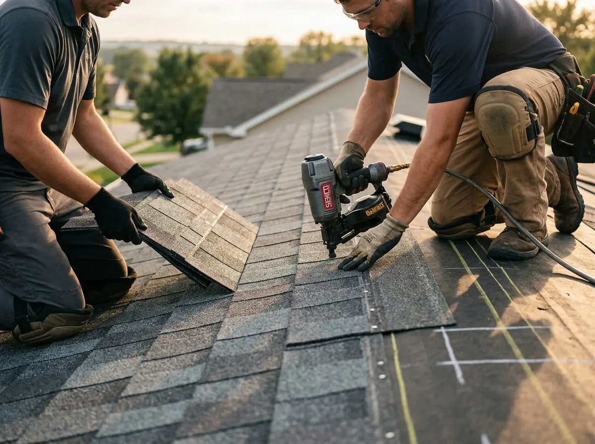 Professional roofer working on a residential roof in South Heidelberg